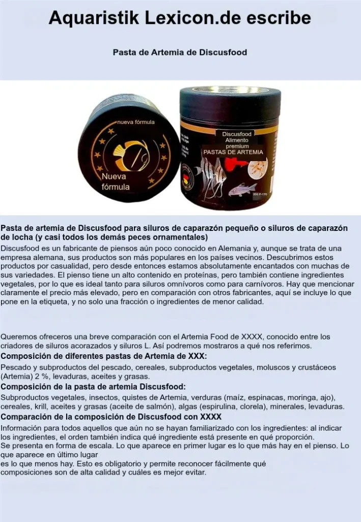Pasta de artemia de Discusfood: valoración de Aquaristik Lexikon DE