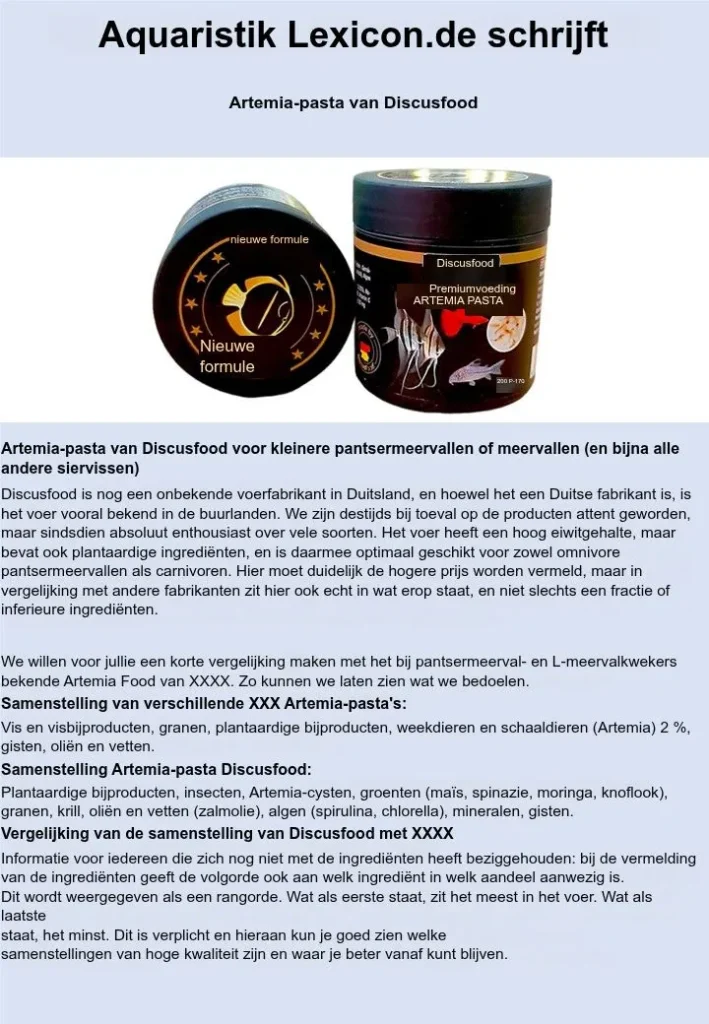 Artemia-pasta van Discusfood Beoordeling door Aquaristik Lexikon DE