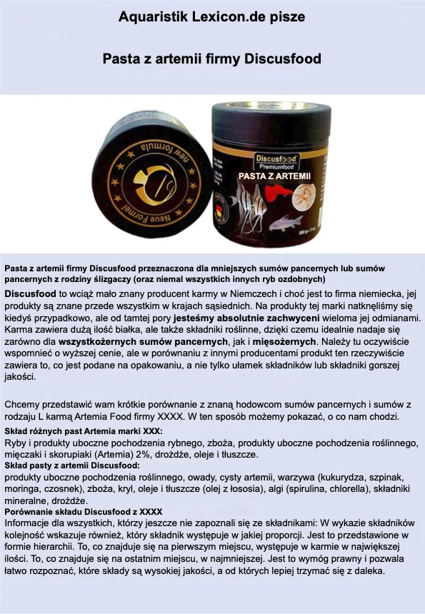 Artemia PAste - Pasta z artemii firmy Discusfood – recenzja z serwisu Aquaristik Lexikon DE