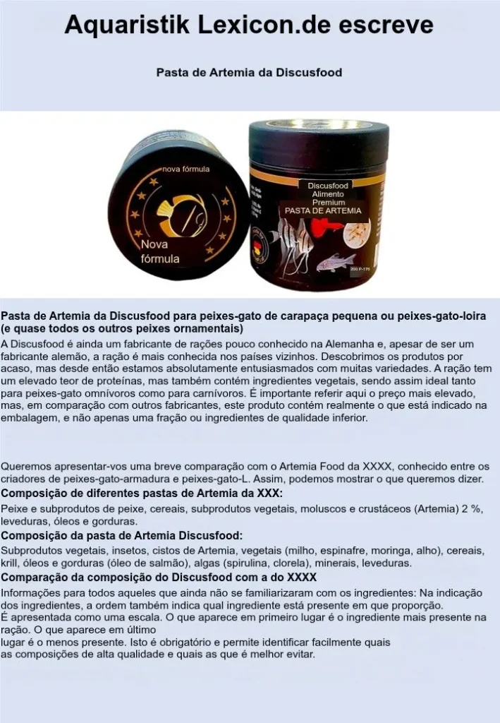 Pasta de Artemia da Discusfood - Avaliação do Aquaristik Lexikon DE